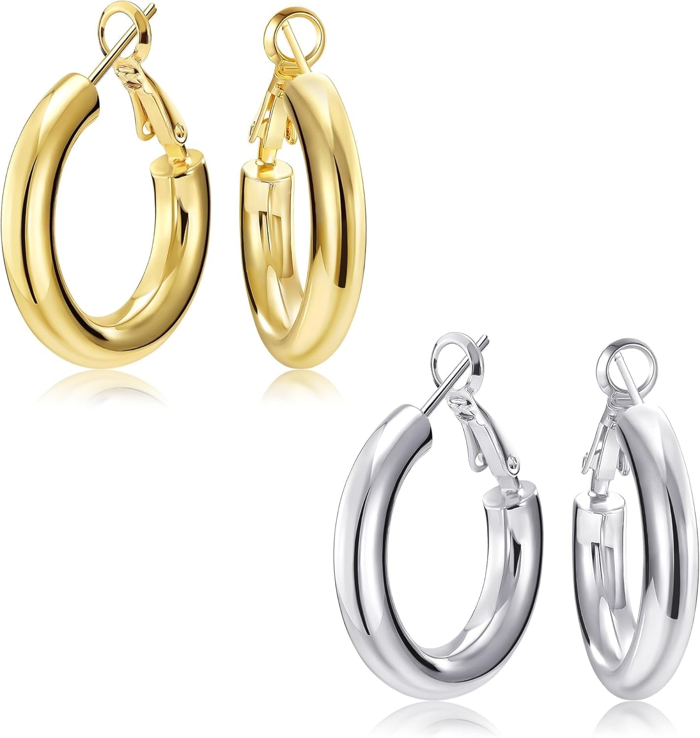 Chunky Gold Hoop Earrings - 14K Gold Plated Earrings for Women Hollow Tube Thick Hoops Graduation Gifts for Her
