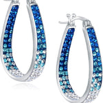 Crystal Hoop Earrings - Silver Plated inside Out Oval Shape Hoop Earrings for Women, 1.2 Inch