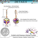 Austrian Crystal Cube Drop Dangle Earrings for Women 14K Gold Plated Hypoallergenic Jewelry