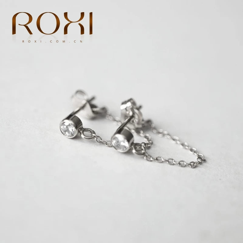 Luxury 925 Sterling Silver Drop Chain Stud Earrings AAAAA Zircon Crystal Wild Earrings for Women Piercing Earing Jewelry