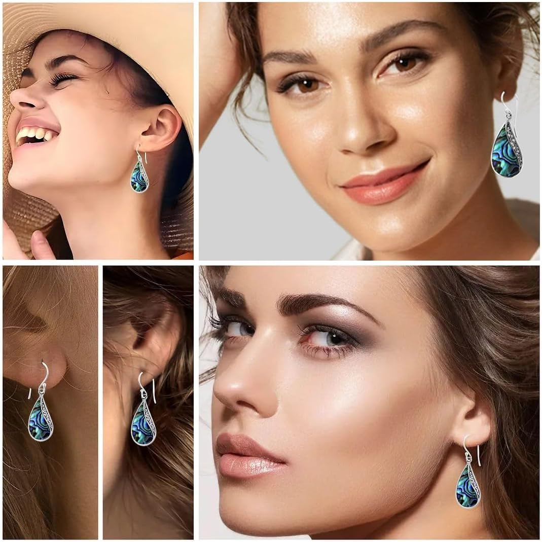 Abalone Shell Dangle Earrings for Women Sterling Silver 925 - Unique Vintage Beach Boho Earrings Trendy - Costume Jewelry Anniversary Birthday Gifts for Her