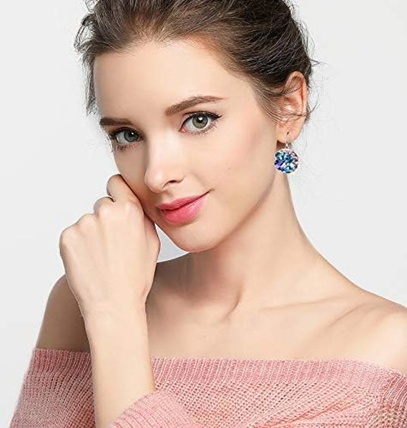 Multicolored Austrian Crystal Leverback Earrings for Women 14K Gold Plated Dangle Hoop Earrings Hypoallergenic Jewelry