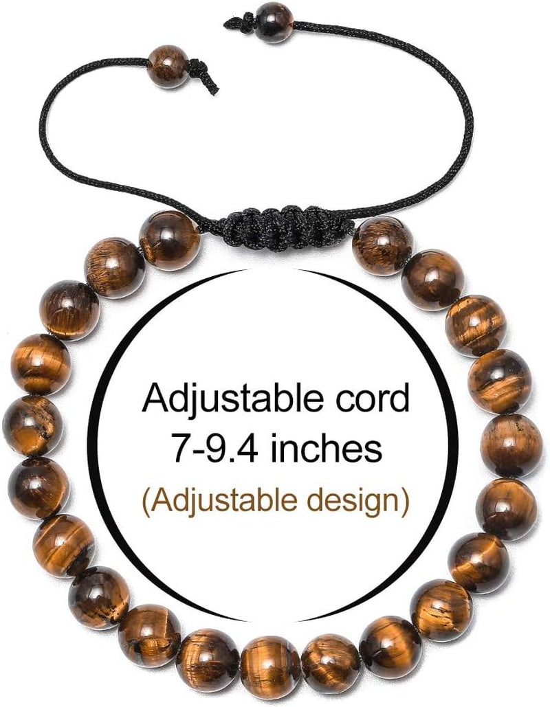 Natural Stone Bracelets for Men - 8Mm Tiger Eye, Matte Agate, Lava Rock - Teen Boys Gifts for Birthday, Anniversary, Christmas