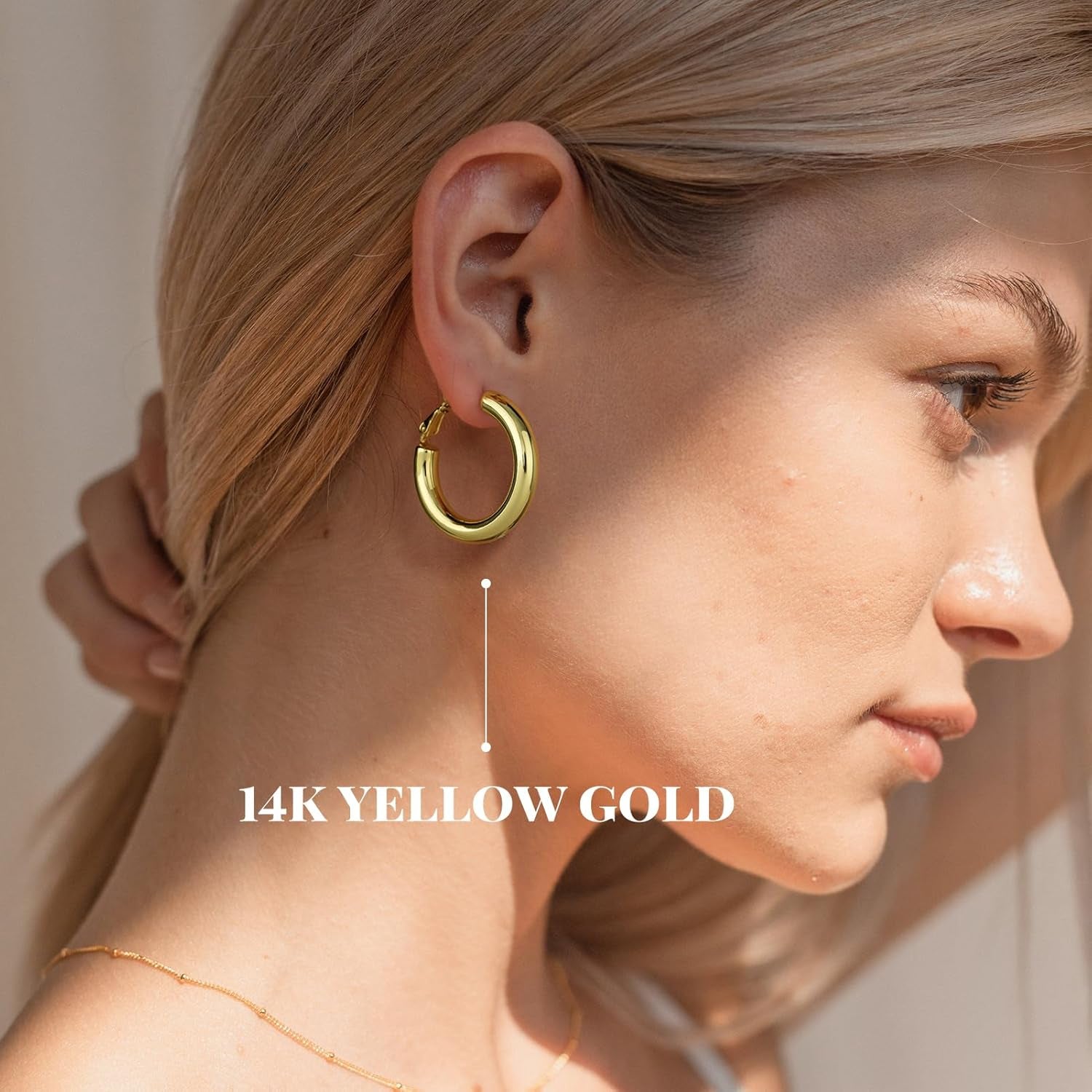 Chunky Gold Hoop Earrings - 14K Gold Plated Earrings for Women Hollow Tube Thick Hoops Graduation Gifts for Her
