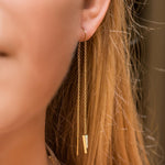 Dagger Threader Triangle Earrings | Gold Dipped Earring | Dangle Drop Long Chain Double Piercing Accessories for Women | Gifts for Mom, Girlfriend, Sister