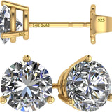 14K Gold Post & Sterling Silver Pure Brilliance Zirconia 3 Prong Martini Style Stud Earrings 1.0Ct to 4Ct