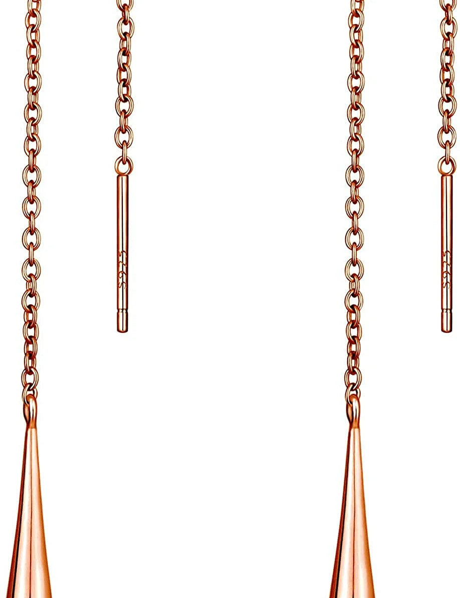 Teardrop 925 Sterling Silver 18K Gold Plated Long Chain Threader Dangle Drop Earrings for Women Comes in White Gold, Yellow Gold, & Rose Gold Colors Comes with  Gift Box