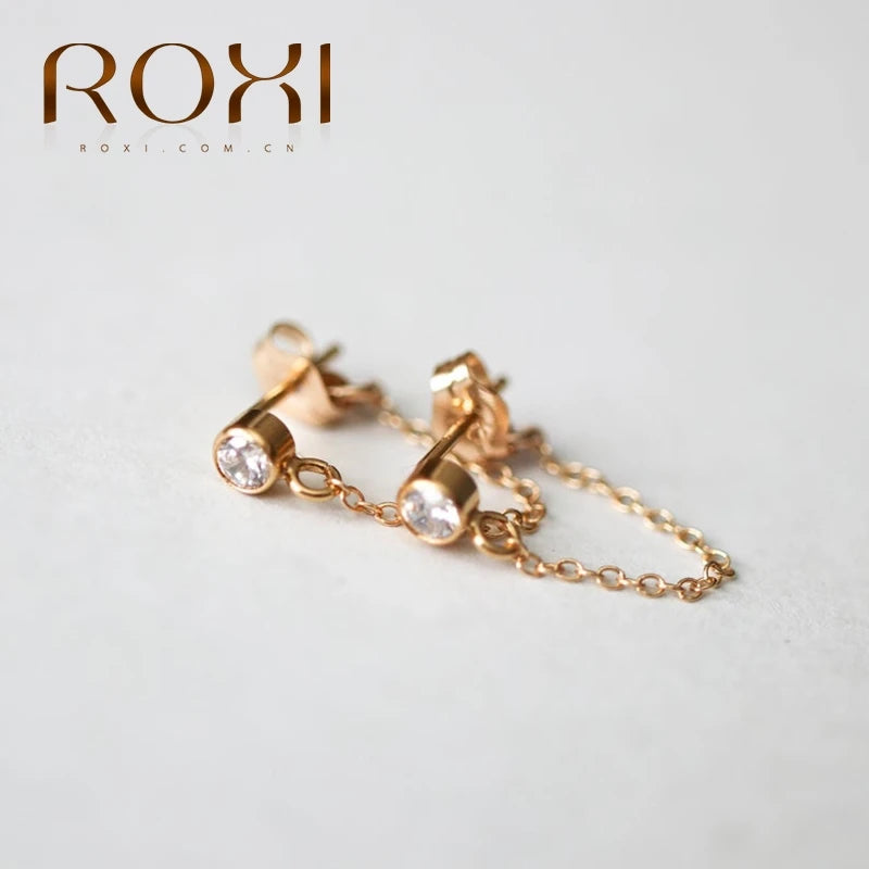 Luxury 925 Sterling Silver Drop Chain Stud Earrings AAAAA Zircon Crystal Wild Earrings for Women Piercing Earing Jewelry