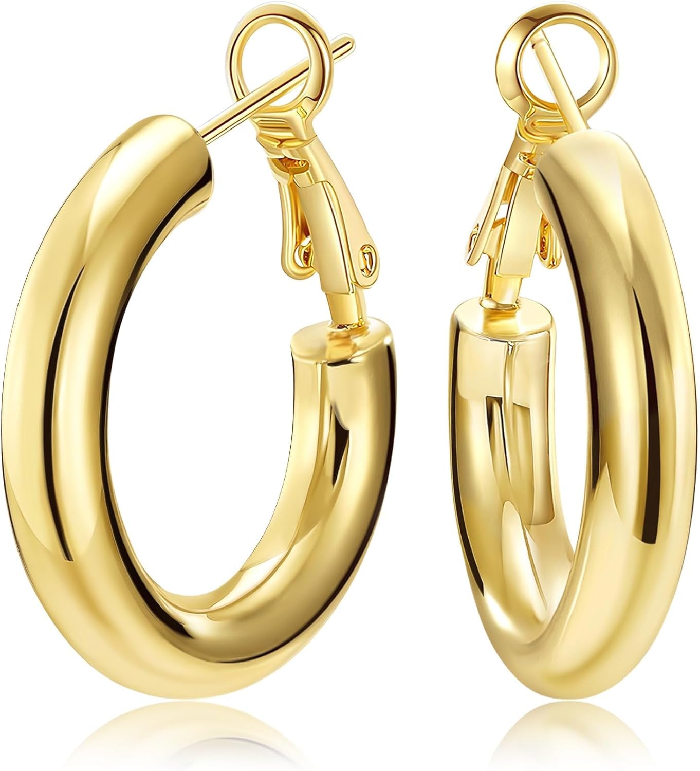 Chunky Gold Hoop Earrings - 14K Gold Plated Earrings for Women Hollow Tube Thick Hoops Graduation Gifts for Her