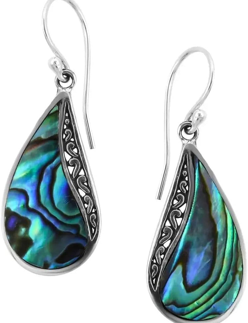 Abalone Shell Dangle Earrings for Women Sterling Silver 925 - Unique Vintage Beach Boho Earrings Trendy - Costume Jewelry Anniversary Birthday Gifts for Her