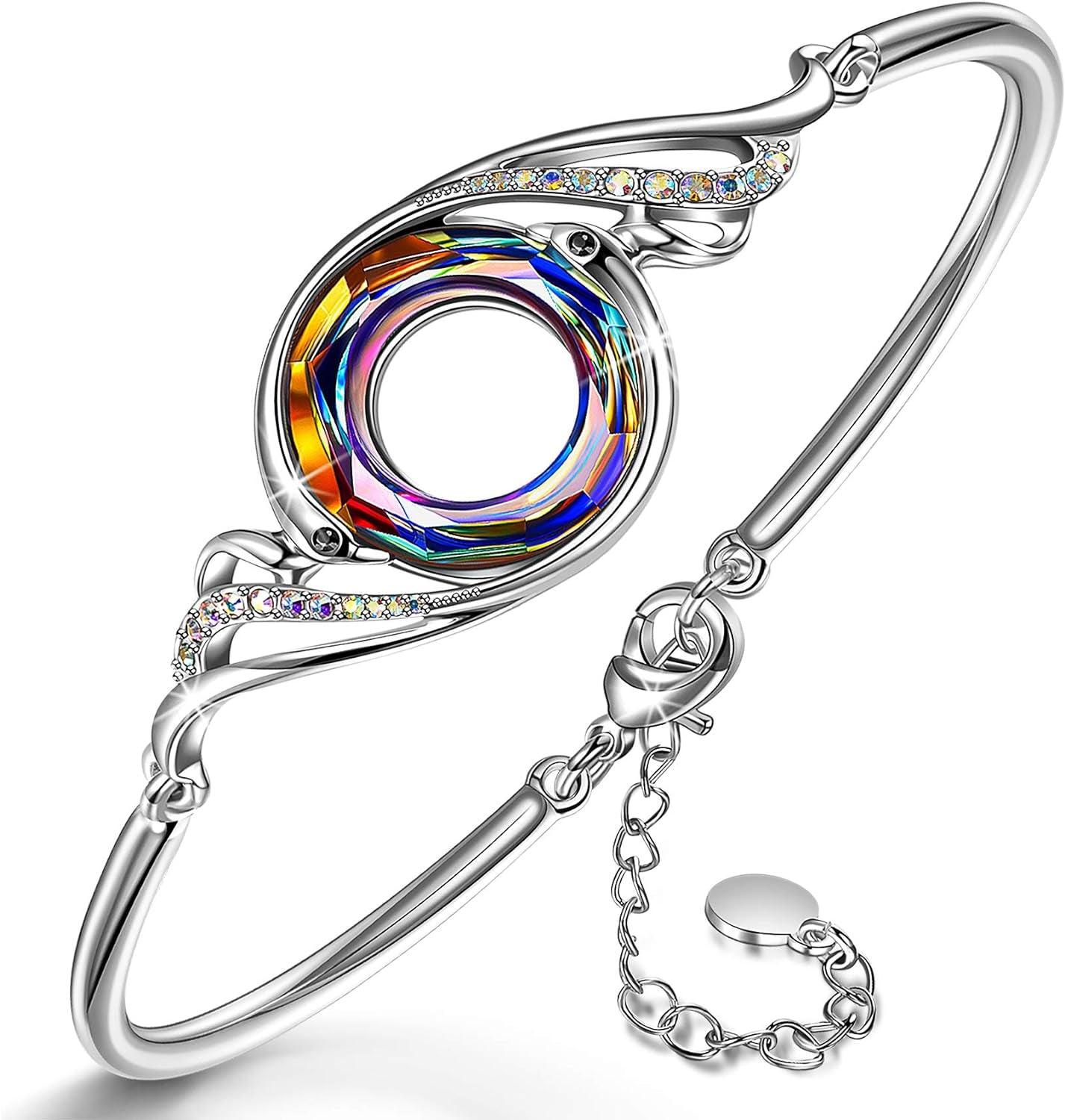 "Rise from the Ashes" Phoenix Bracelet Made with Crystals from Austria, Adjustable Bangle Bracelet for Women 7"+2", Packaged with Jewelry Box, Birthday Gift for Women, Symbol of Luck and Renewal