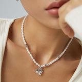 Heart Stitching Series: Sterling Silver Heart Pearl Necklace