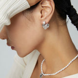 Heart Stitching Series: Sterling Silver Heart Pearl Necklace