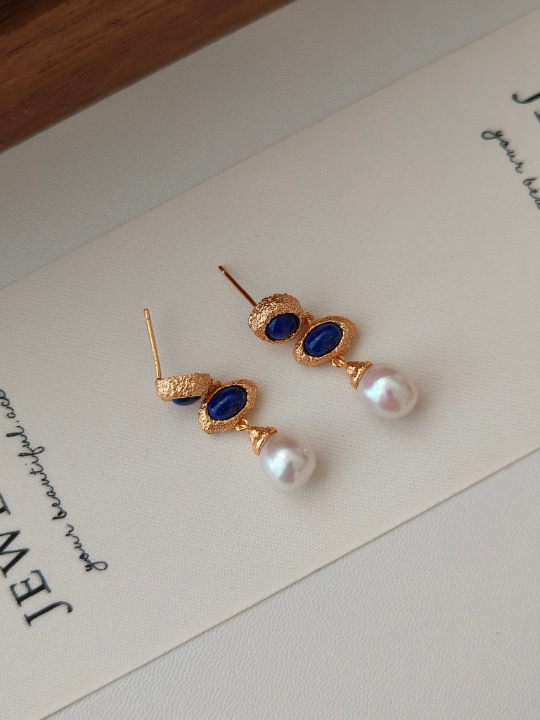 Full S925 Pure Silver Plated with 18K Real Gold | Natural Freshwater Pearl | Goldstone Earrings