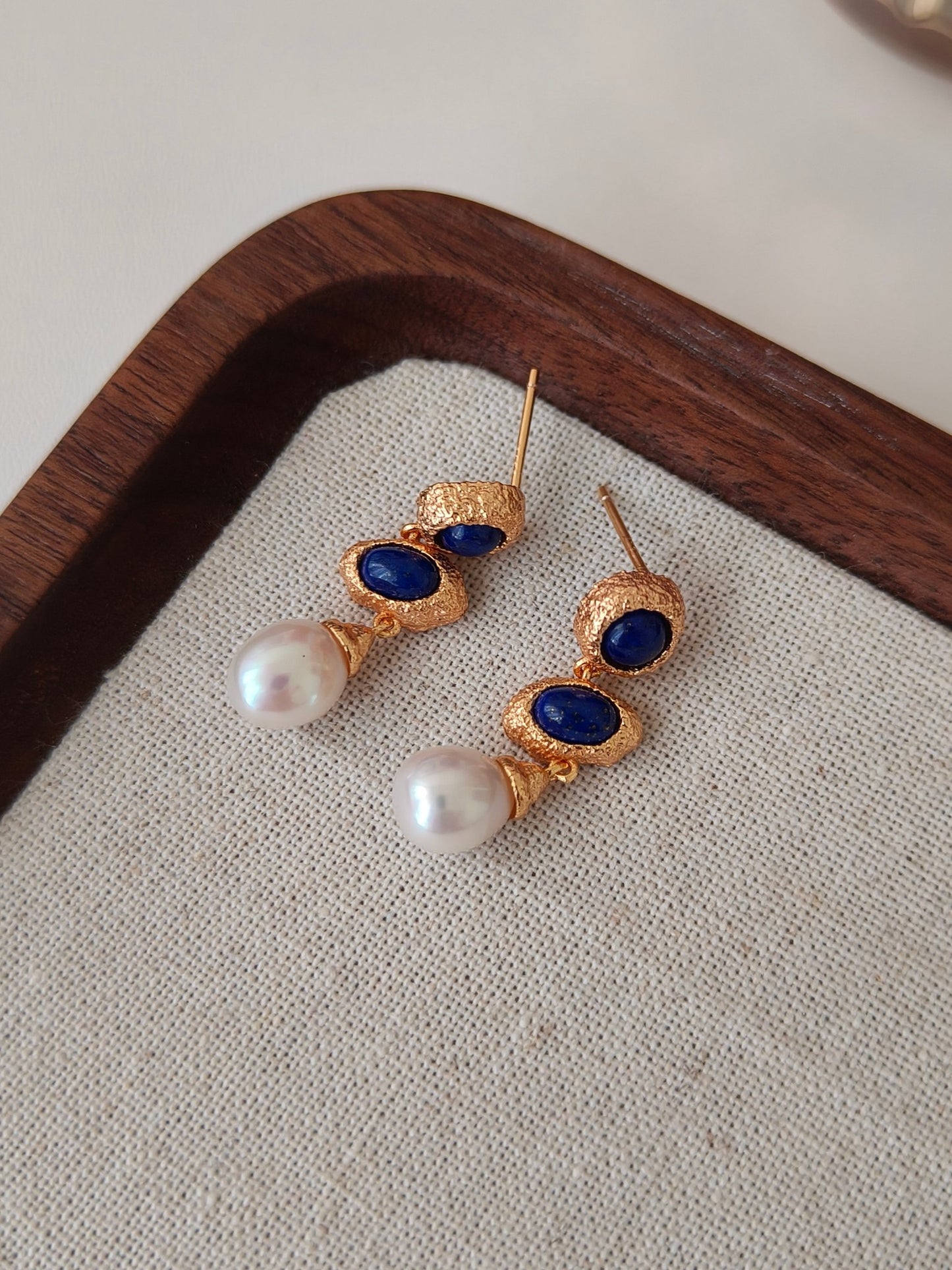 Full S925 Pure Silver Plated with 18K Real Gold | Natural Freshwater Pearl | Goldstone Earrings