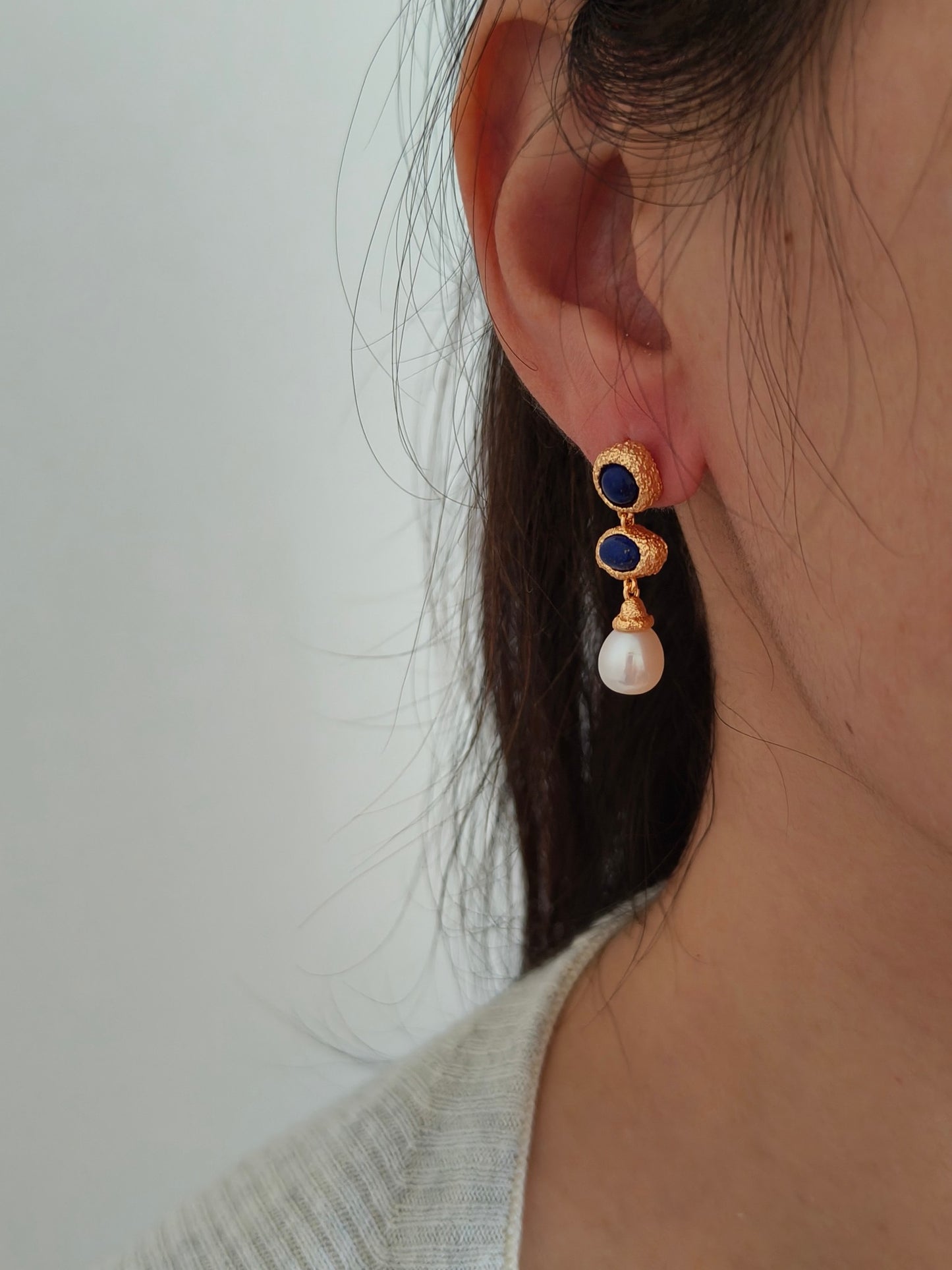 Full S925 Pure Silver Plated with 18K Real Gold | Natural Freshwater Pearl | Goldstone Earrings