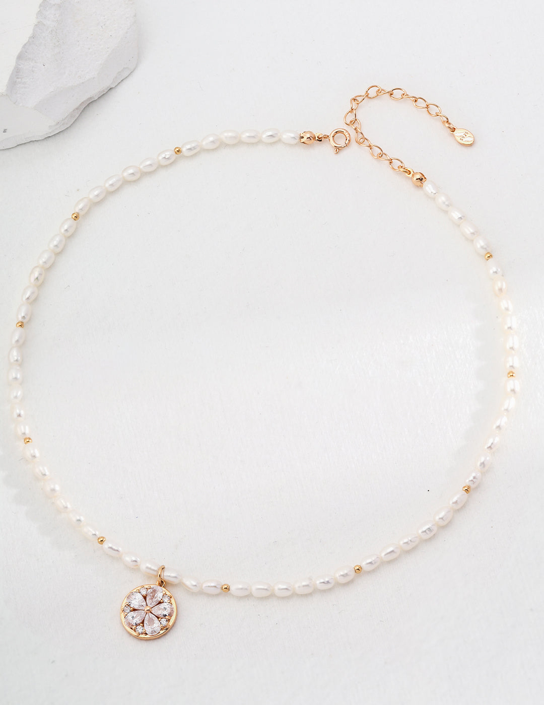 Sterling silver pearl necklace with cubic zirconia