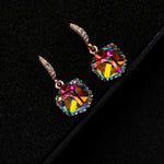Austrian Crystal Cube Drop Dangle Earrings for Women 14K Gold Plated Hypoallergenic Jewelry