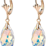 Austrian Crystal Teardrop Leverback Dangle Earrings for Women Fashion 14K Gold Plated Hypoallergenic Jewelry