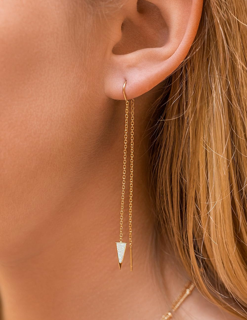 Dagger Threader Triangle Earrings | Gold Dipped Earring | Dangle Drop Long Chain Double Piercing Accessories for Women | Gifts for Mom, Girlfriend, Sister