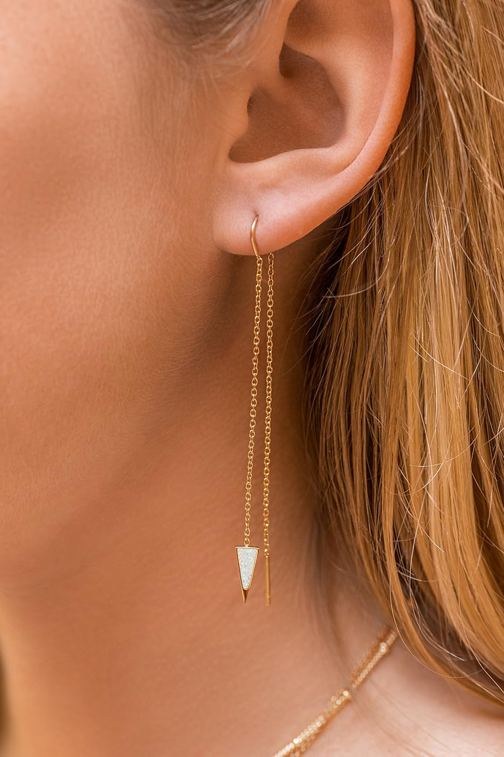 Dagger Threader Triangle Earrings | Gold Dipped Earring | Dangle Drop Long Chain Double Piercing Accessories for Women | Gifts for Mom, Girlfriend, Sister