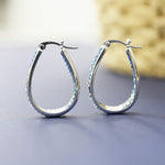 Crystal Hoop Earrings - Silver Plated inside Out Oval Shape Hoop Earrings for Women, 1.2 Inch