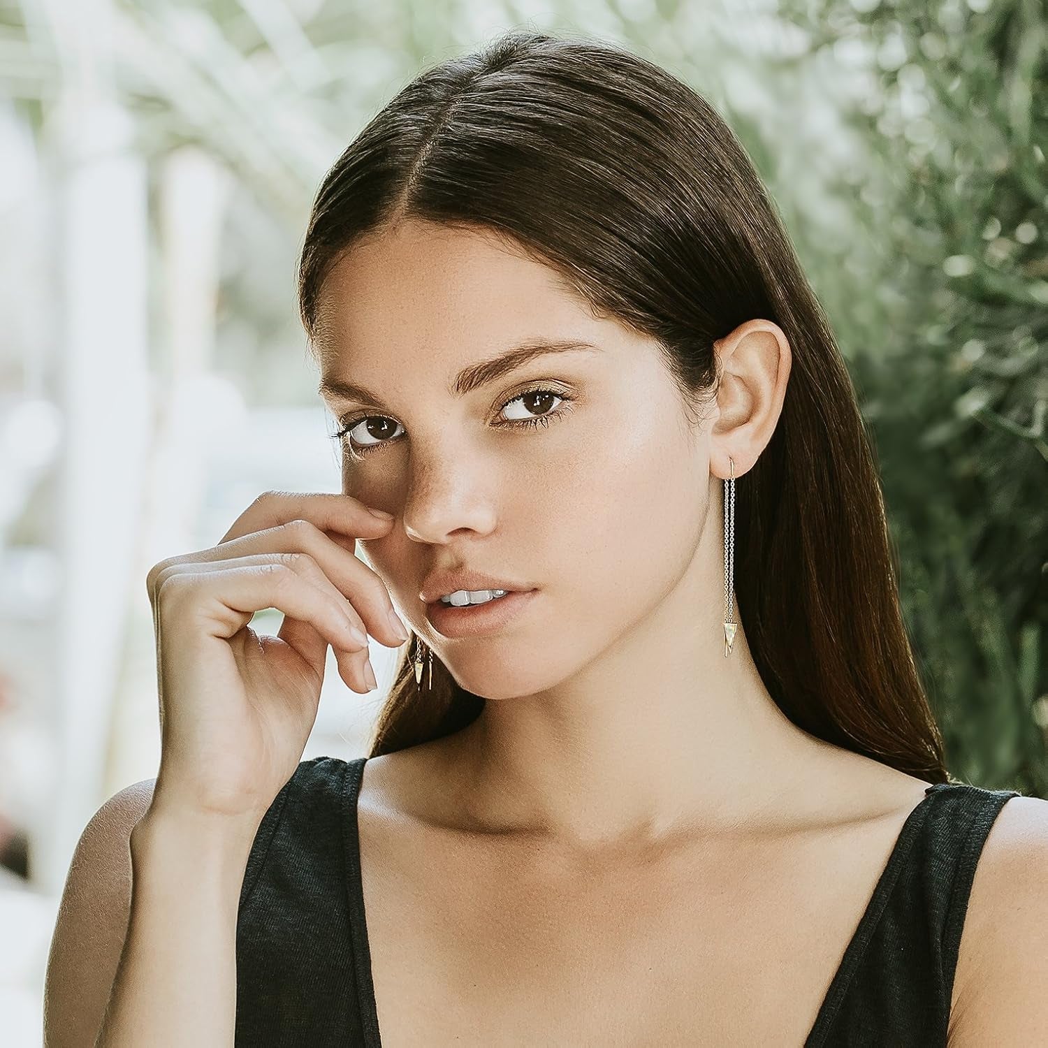 Dagger Threader Triangle Earrings | Gold Dipped Earring | Dangle Drop Long Chain Double Piercing Accessories for Women | Gifts for Mom, Girlfriend, Sister