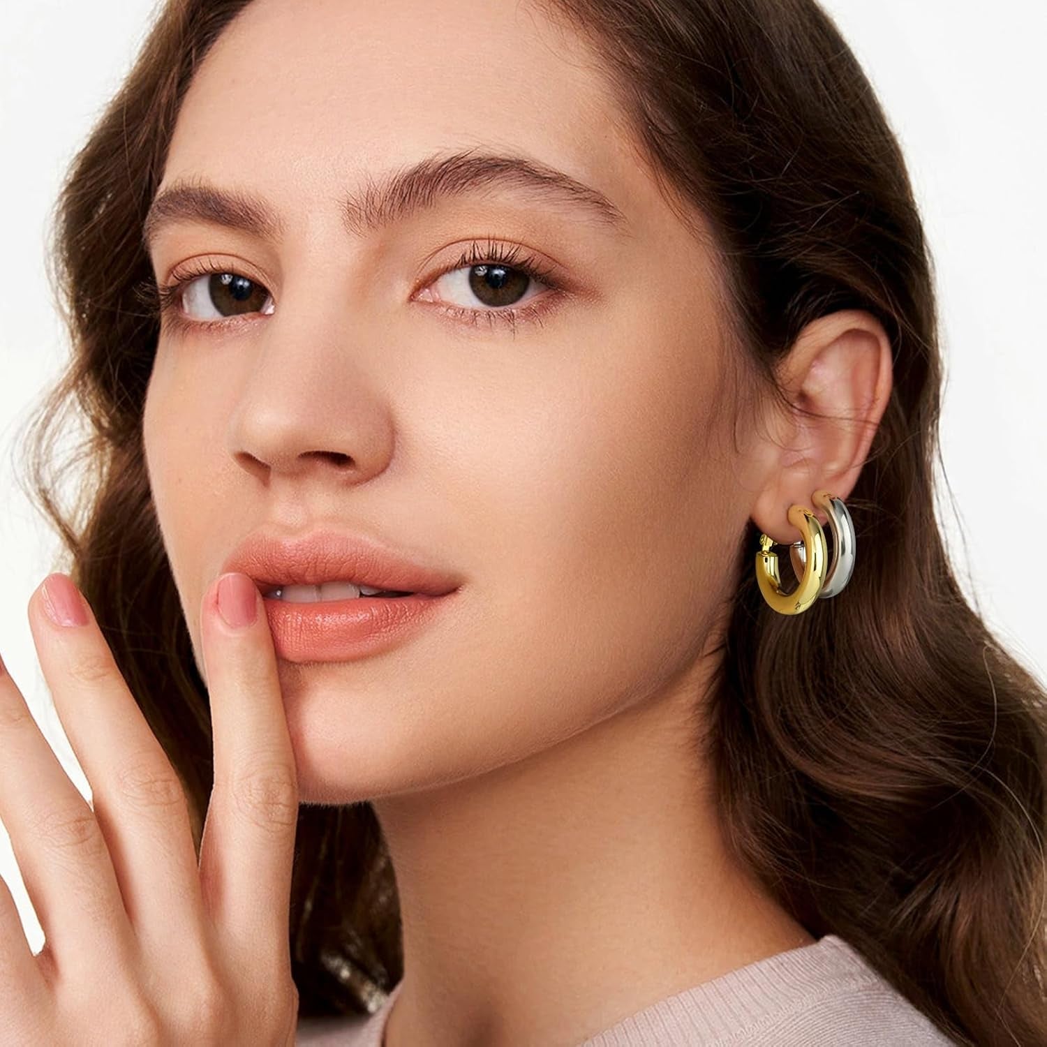 Chunky Gold Hoop Earrings - 14K Gold Plated Earrings for Women Hollow Tube Thick Hoops Graduation Gifts for Her