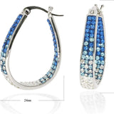 Crystal Hoop Earrings - Silver Plated inside Out Oval Shape Hoop Earrings for Women, 1.2 Inch