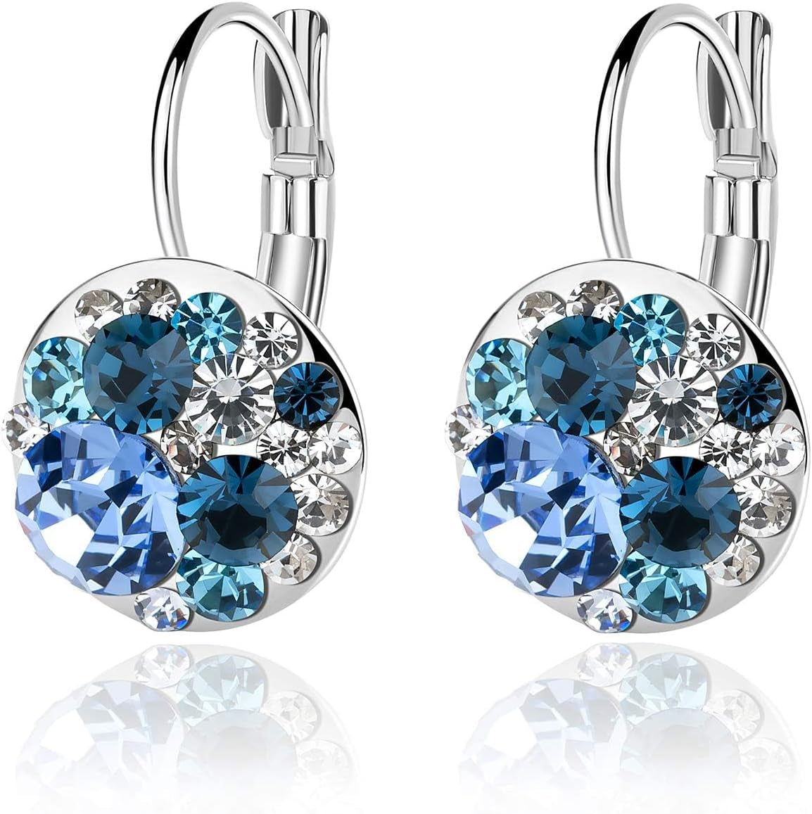 Multicolored Austrian Crystal Leverback Earrings for Women 14K Gold Plated Dangle Hoop Earrings Hypoallergenic Jewelry