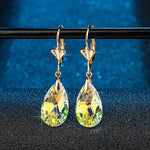 Austrian Crystal Teardrop Leverback Dangle Earrings for Women Fashion 14K Gold Plated Hypoallergenic Jewelry