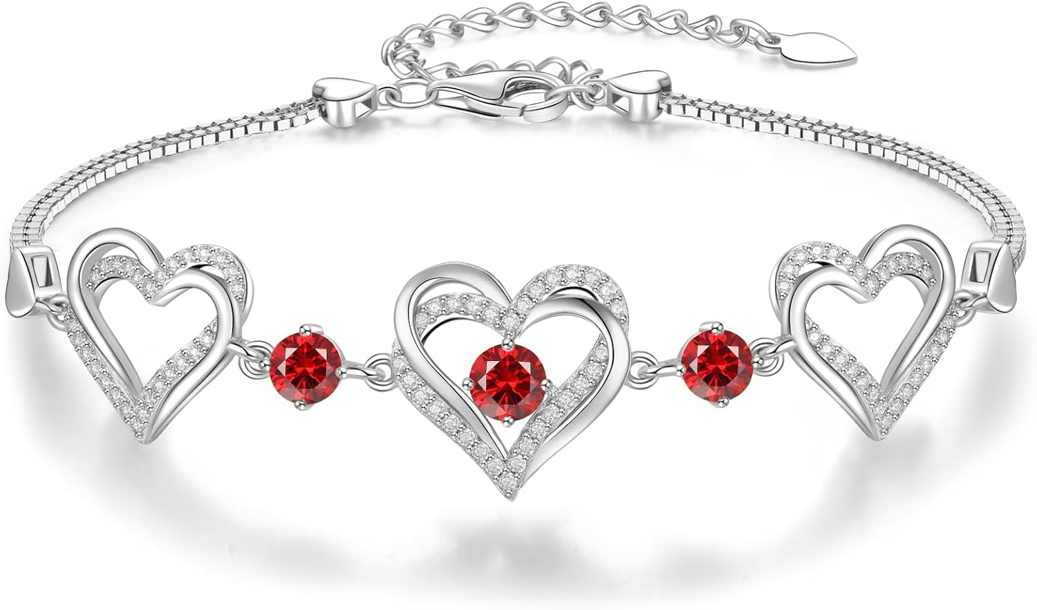 Forever Love Heart Charm Link Bracelet for Women, 925 Sterling Silver Birthstone Bracelet Mother'S Day Gift Anniversary Christmas Birthday Jewelry Gifts for Women Wife Her Girlfriend