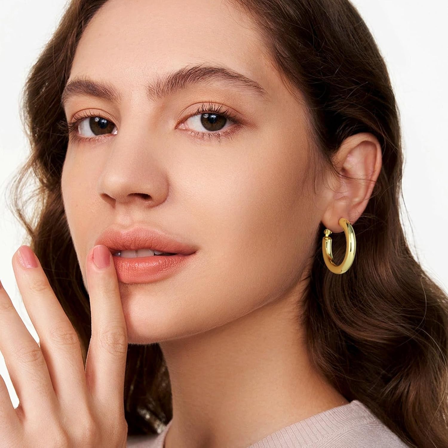 Chunky Gold Hoop Earrings - 14K Gold Plated Earrings for Women Hollow Tube Thick Hoops Graduation Gifts for Her