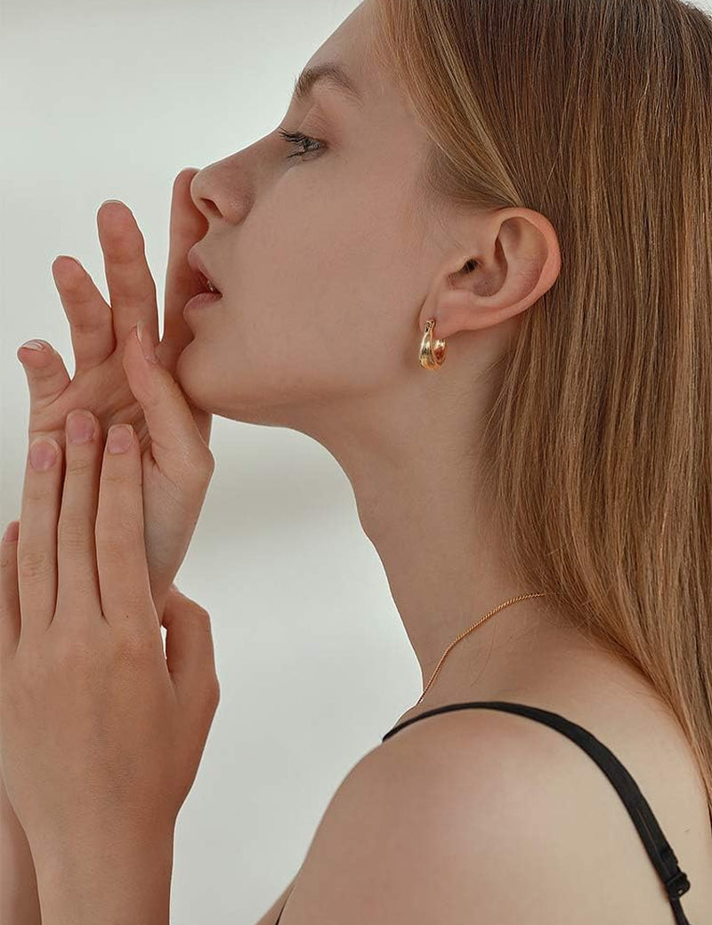 Chunky Gold Hoop Earrings for Women Cute Fashion Hypoallergenic Earrings Minimalist Jewelry Gift