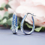 Crystal Hoop Earrings - Silver Plated inside Out Oval Shape Hoop Earrings for Women, 1.2 Inch