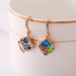Austrian Crystal Cube Drop Dangle Earrings for Women 14K Gold Plated Hypoallergenic Jewelry
