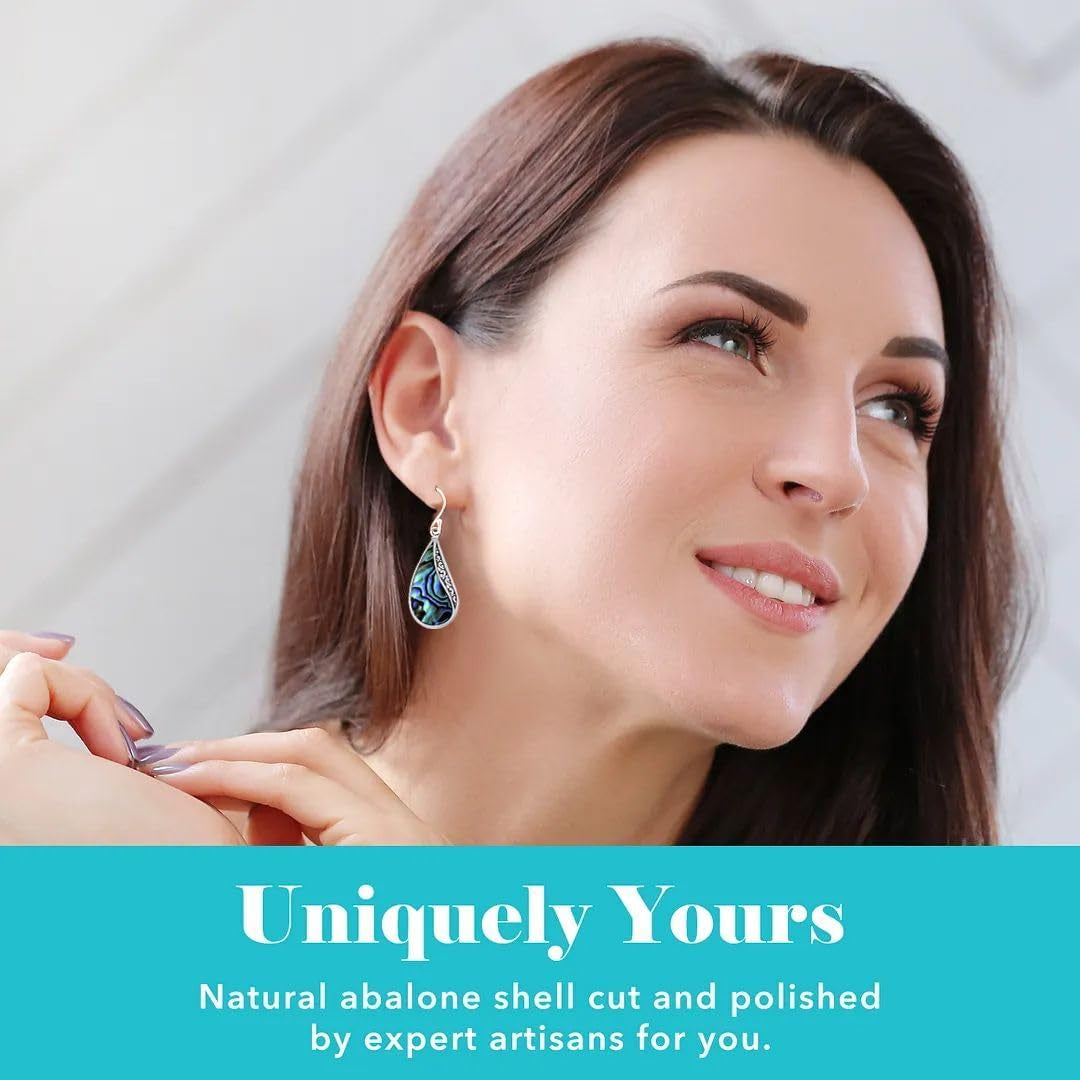 Abalone Shell Dangle Earrings for Women Sterling Silver 925 - Unique Vintage Beach Boho Earrings Trendy - Costume Jewelry Anniversary Birthday Gifts for Her
